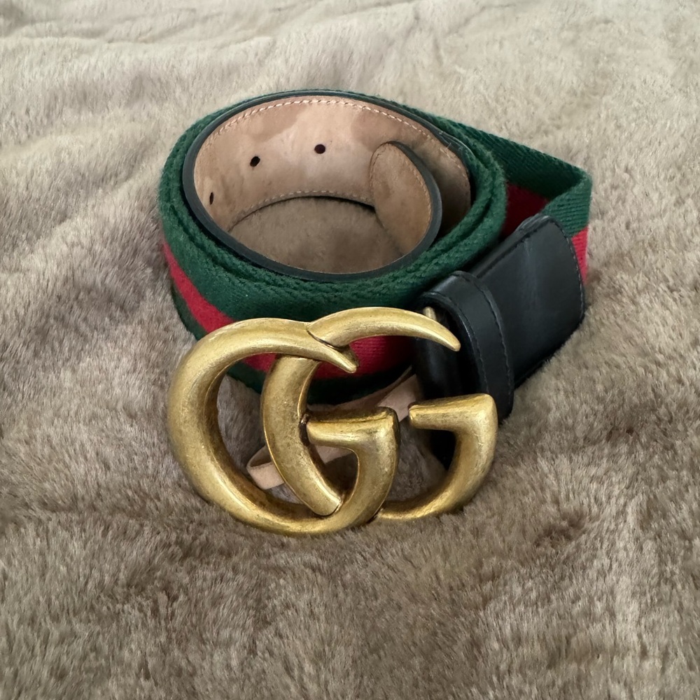 Authentic Gucci GG Marmont Green, Red WEB Leather Black Belt 105cm, Fits 36-38 W - Picture 2 of 6
